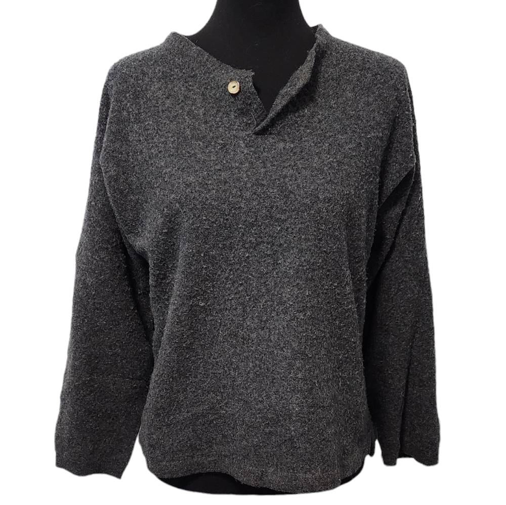 Supplies 100% Lambswool Single Button Grey Lagenlook Sweater